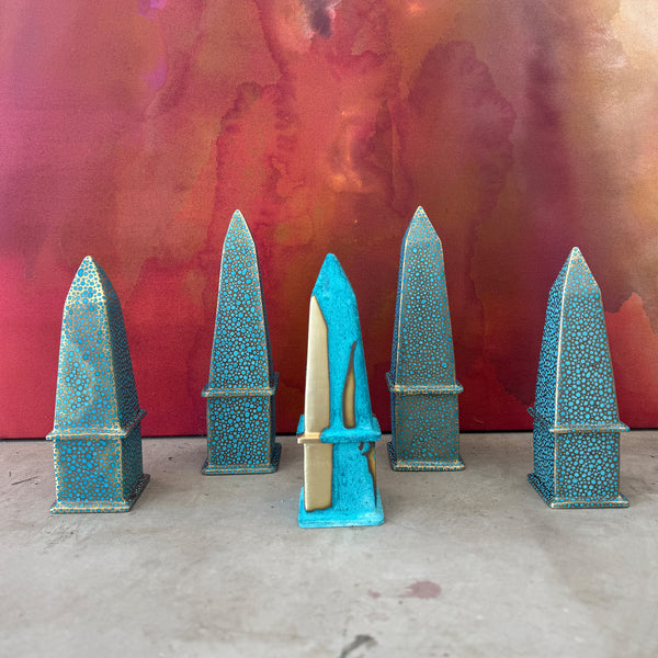 Hand-Painted Brass Obelisk in Turquoise Shagreen – KRB