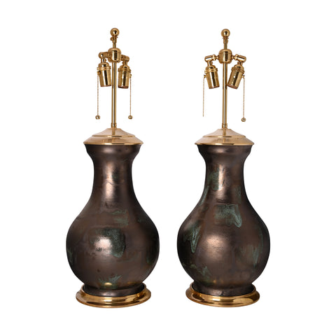 Pair of Large Hann Lamps in Matte Bronze Brushstrokes