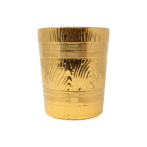 Tall Faux Bois Barrel Cachepot in Gold Luster