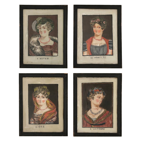 Set of French Reverse Glass Paintings of the Four Seasons