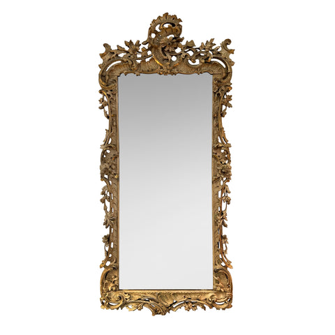 French Mid-19th Century Carved and Parcel Gilt Mirror