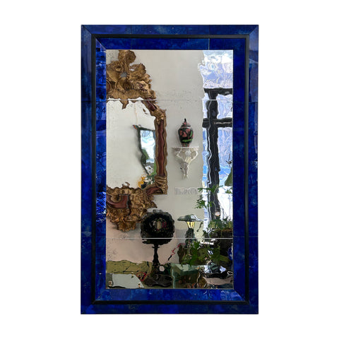 KRB Cobalt Reverse Painted Glass and Ebonized Frame Mirror