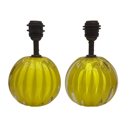 Hand-Blown Crystal Cantaloupe Lamp in Canary Yellow