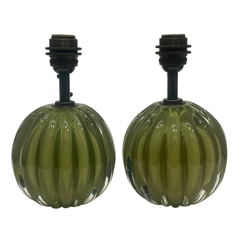 Hand-Blown Crystal Cantaloupe Lamp in Pea Green