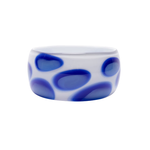 White Bowl with Royal Blue and Sky Blue Spots
