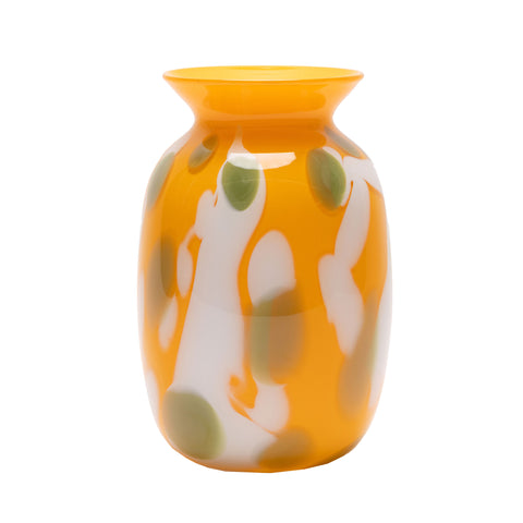 Tangerine Vase with White Strokes and Green Spots