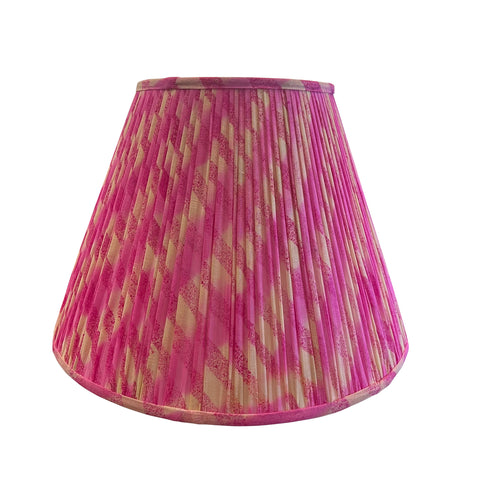 18" Hand-Shirred Empire Lampshade - Vibrant Pink and Canary Stripe