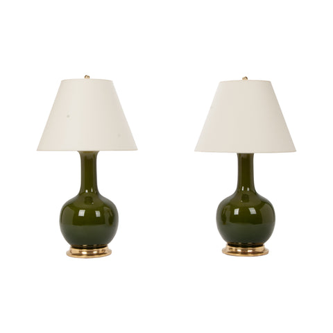 Pair of Large Single Gourd Lamps in Spruce