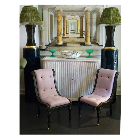 Pair of Ribbed Hourglass Lamps in Olive