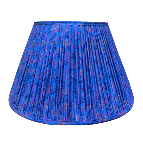 16" Silk Sari Lampshade - Navy, Purple & Gold Floral on Electric Blue