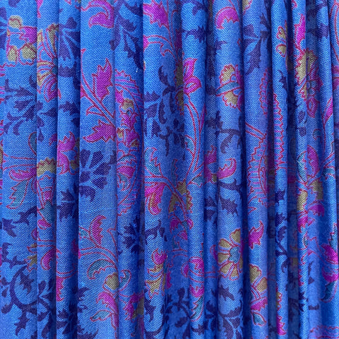 16" Silk Sari Lampshade - Navy, Purple & Gold Floral on Electric Blue