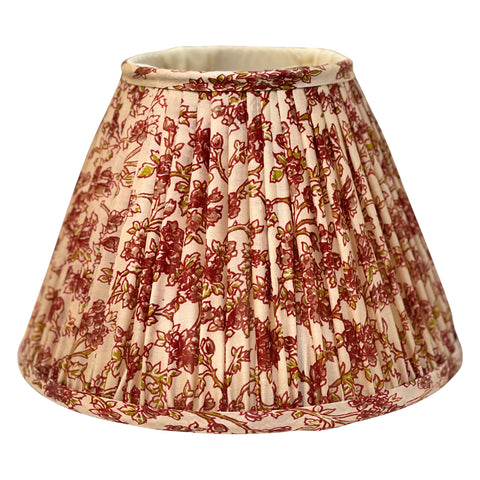 10" Silk Sari Lampshade - Maroon and Lichen Green Floral on Opal White