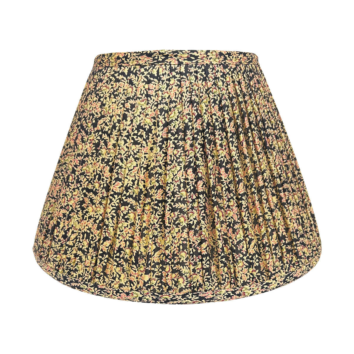 14" Silk Sari Lampshade - Black and Gold Floral