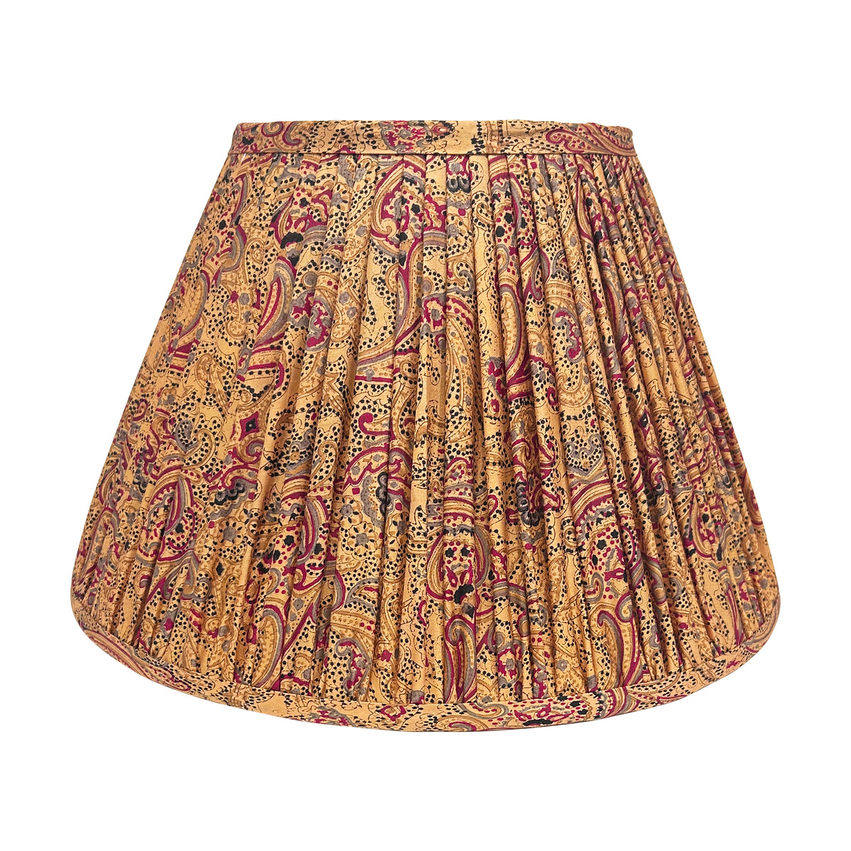 14" Silk Sari Lampshade - Pale Ochre and Cranberry Floral