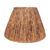 14" Silk Sari Lampshade - Pale Ochre and Cranberry Floral