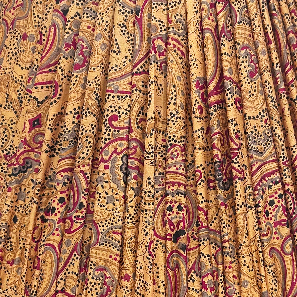 14" Silk Sari Lampshade - Pale Ochre and Cranberry Floral