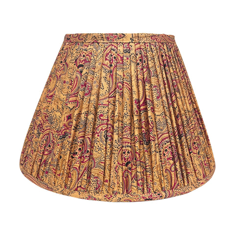 14" Silk Sari Lampshade - Pale Ochre and Cranberry Floral