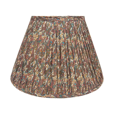 14" Silk Sari Lampshade - Taupe Multi-Color Paisley