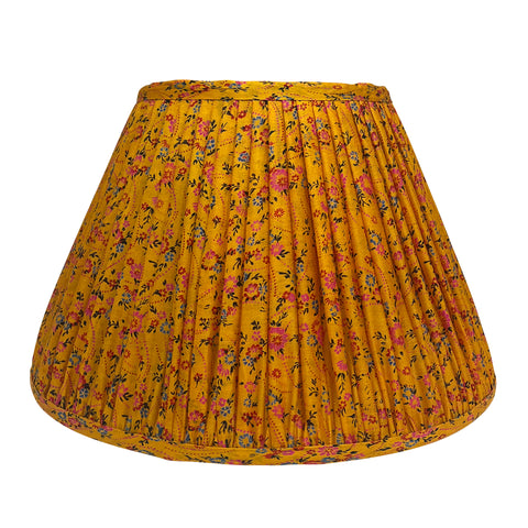 14" Silk Sari Lampshade - Marigold and Pink Floral