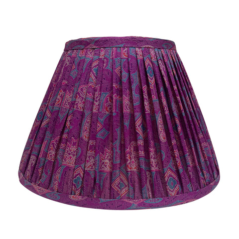 14" Silk Sari Lampshade - Purple Geometric Paisley