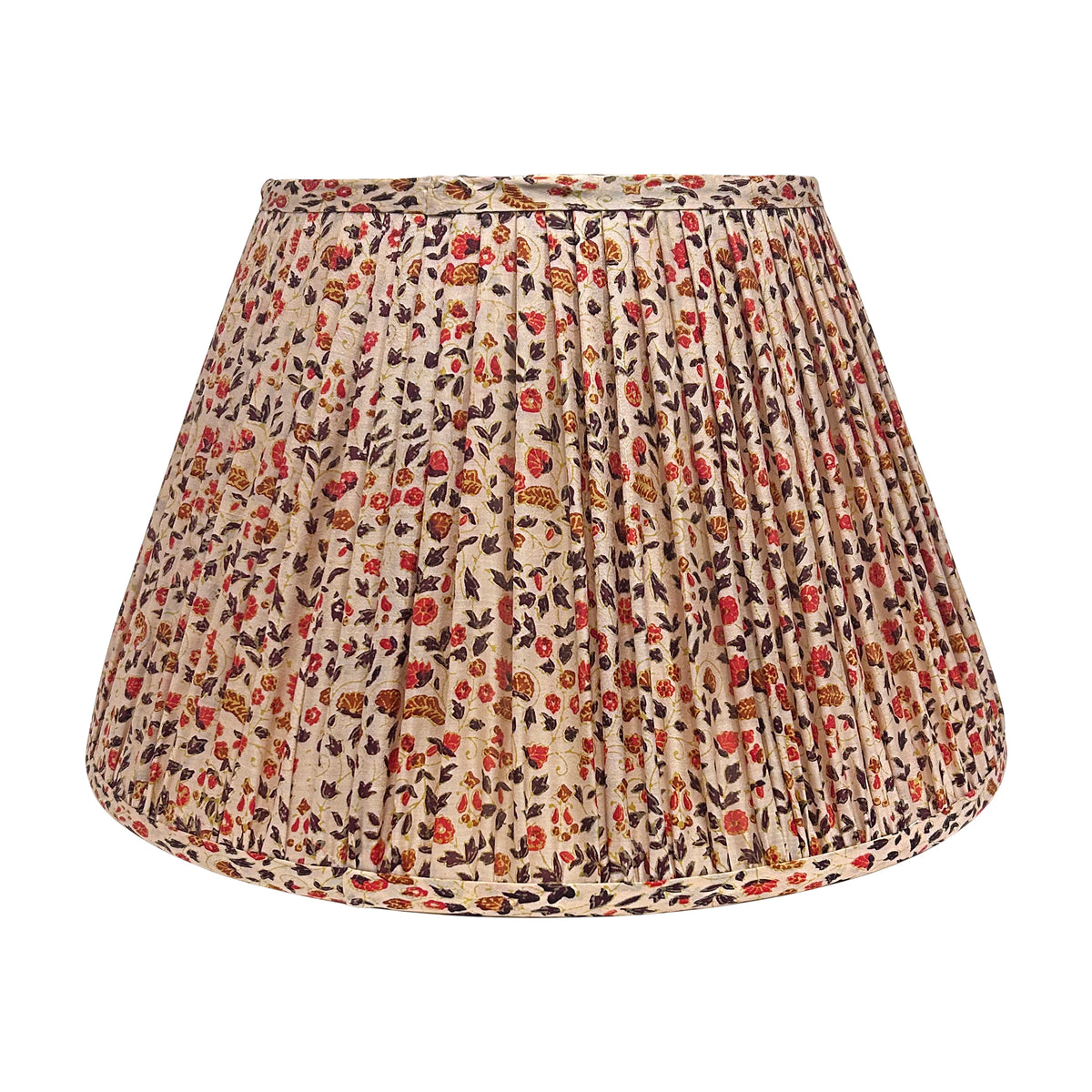 16" Silk Sari Lampshade - Champagne and Red Floral