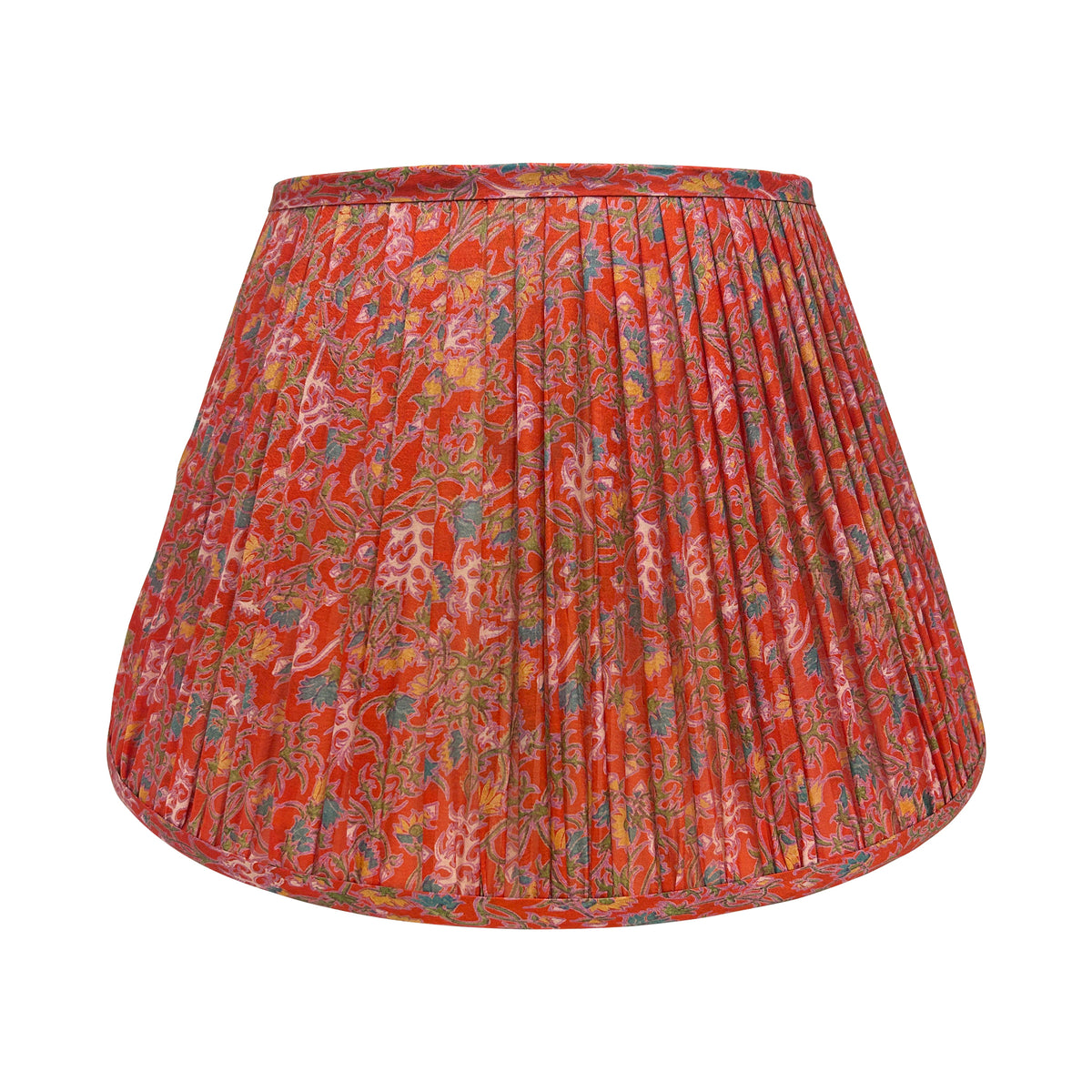 16" Silk Sari Lampshade - Coral Red Floral