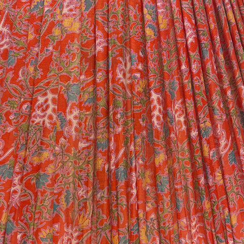 16" Silk Sari Lampshade - Coral Red Floral