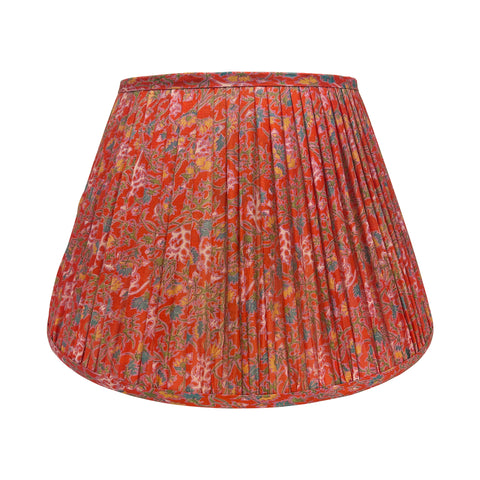 16" Silk Sari Lampshade - Coral Red Floral