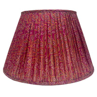16" Silk Sari Lampshade - Green and Orange Geometric Pattern on Fuchsia