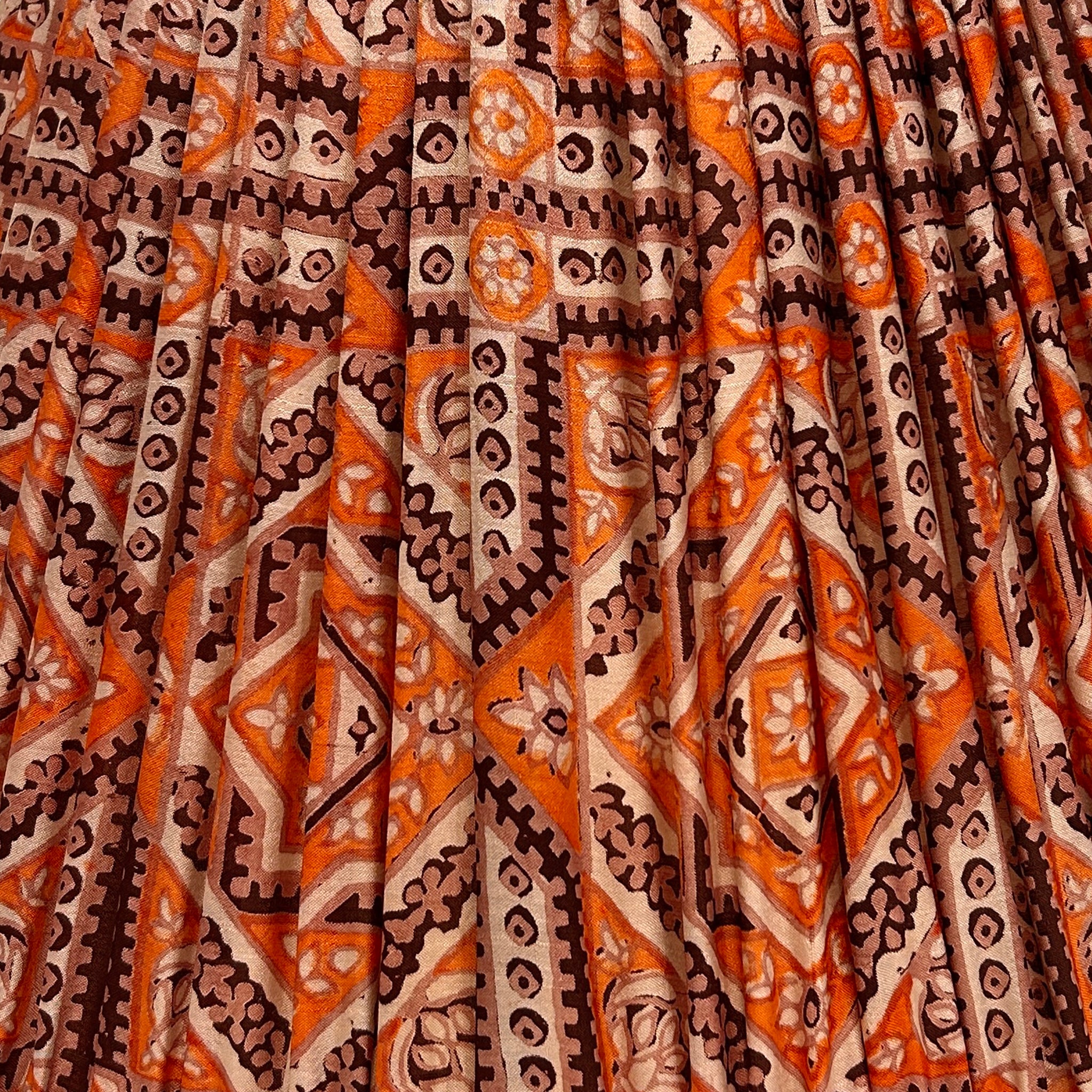 16" Silk Sari Lampshade - Orange Geometric Floral