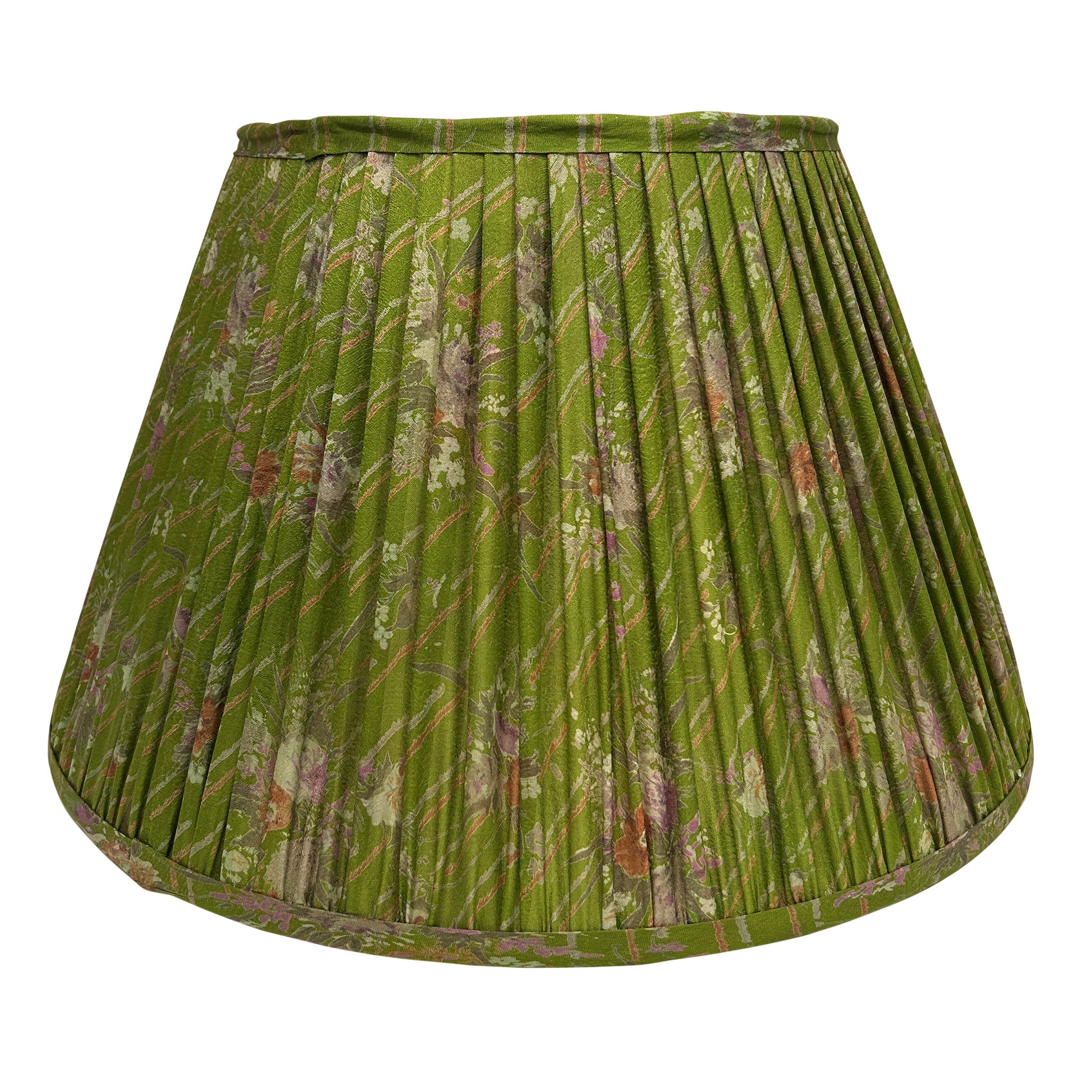16" Silk Sari Lampshade - Lettuce Floral Stripe