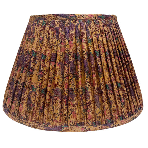 16" Silk Sari Lampshade - Taupe and Purple Floral