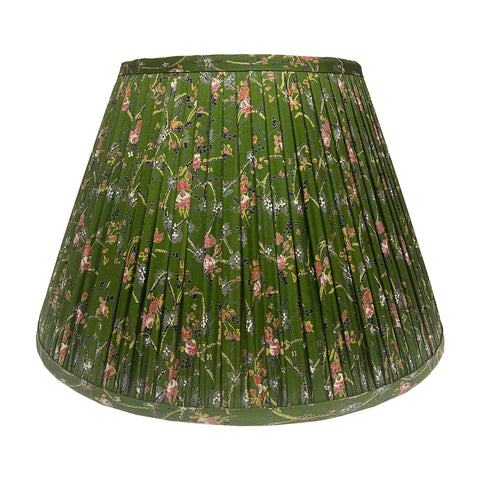 18" Silk Sari Lampshade - Green Floral