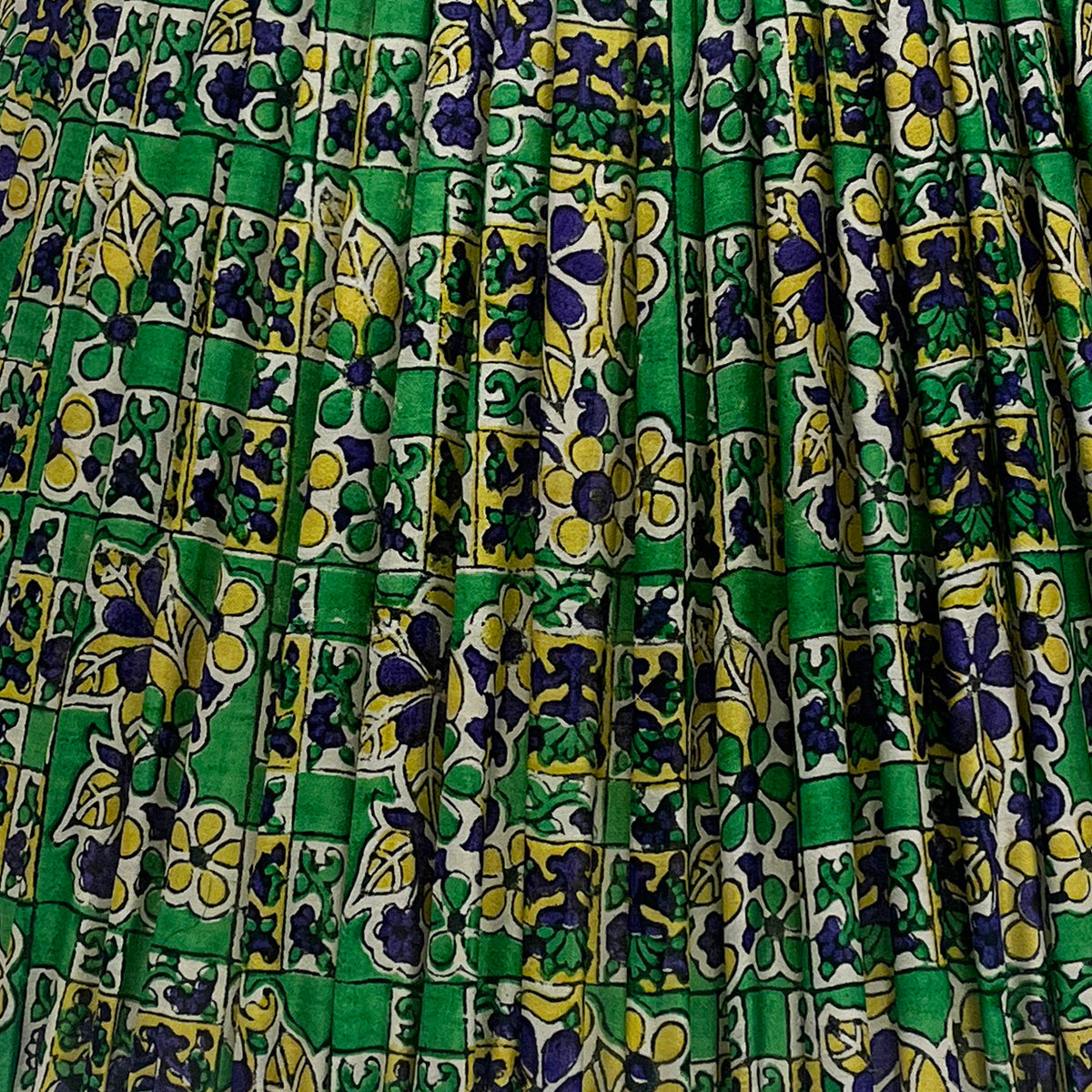 18" Silk Sari Lampshade - Green and Indigo Floral