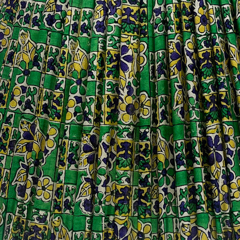 18" Silk Sari Lampshade - Green and Indigo Floral