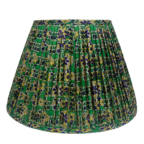 18" Silk Sari Lampshade - Green and Indigo Floral