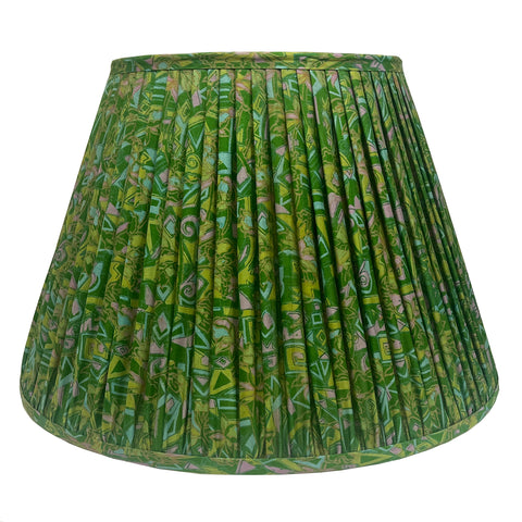 18" Silk Sari Lampshade - Parakeet Green Geometric