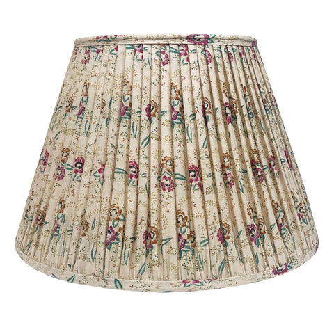 18" Silk Sari Lampshade - Pink Floral on Ivory