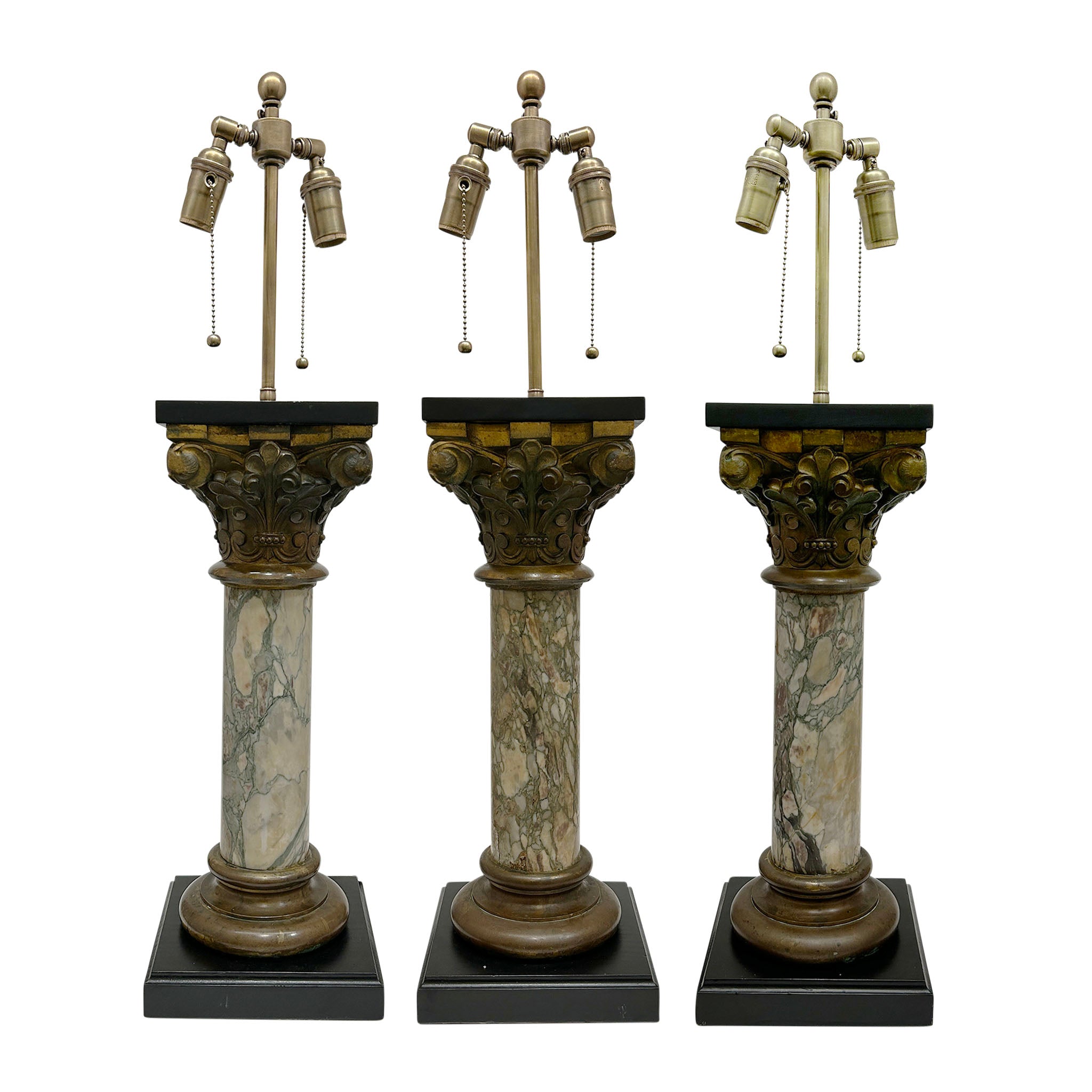 19th Century Marble and Cast Bronze Column Lamp