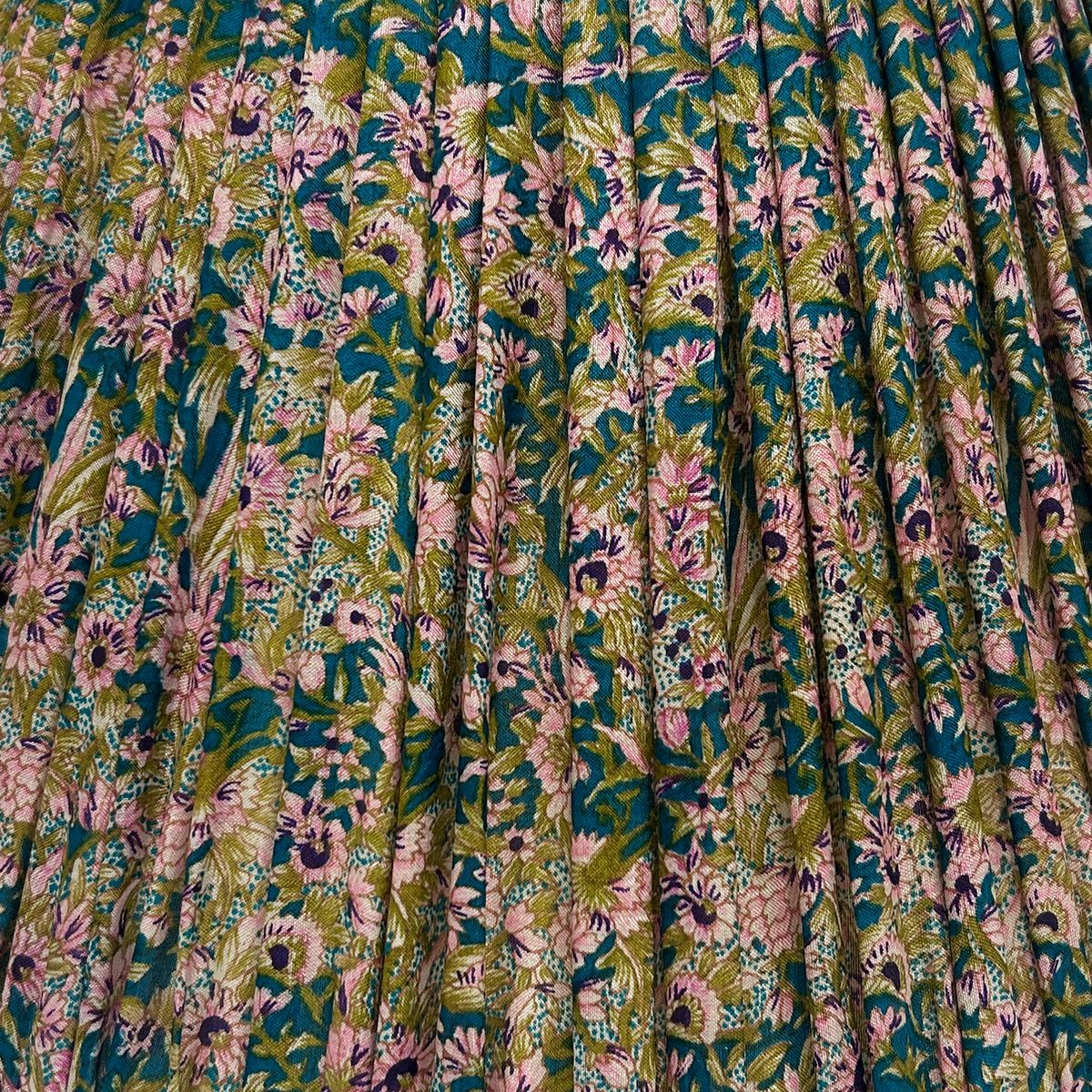 14" Silk Sari Lampshade - Olive, Emerald and Pink Floral