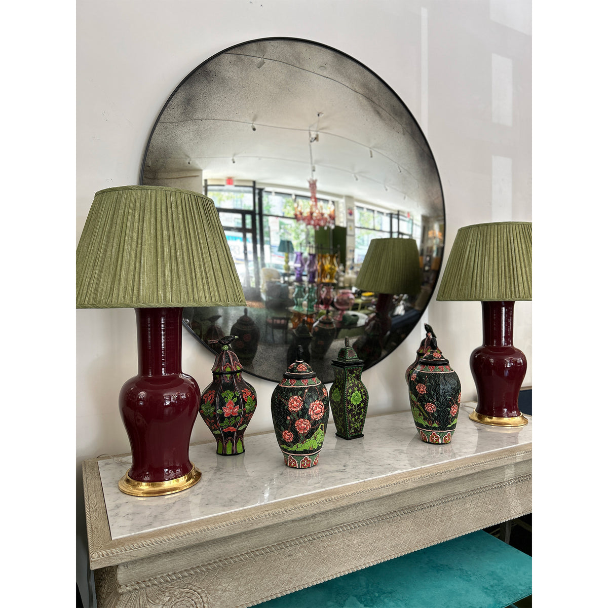 62" Convex Mirror in Antiqued Silver with Black Frame