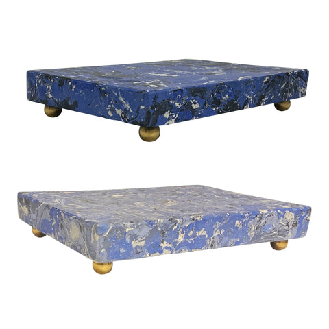 Lapis Blue Scagliola Plinth with Ball Feet