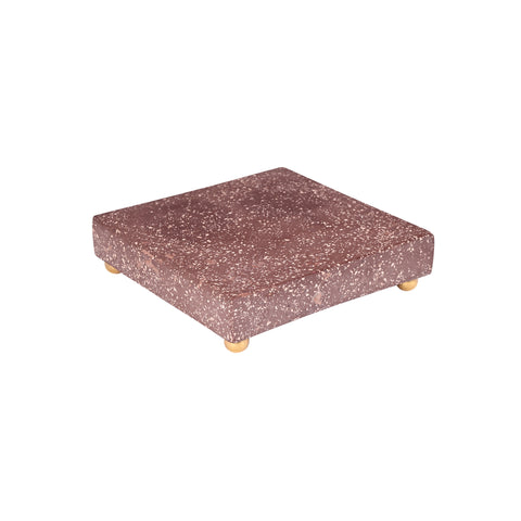 Square Rosso Imperial Scagliola Plinth with Ball Feet