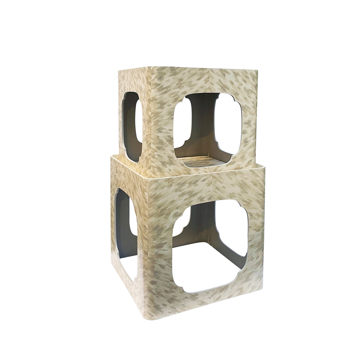 KRB Hand-Painted Cloud Stacking Table in Albino Faux Tortoise