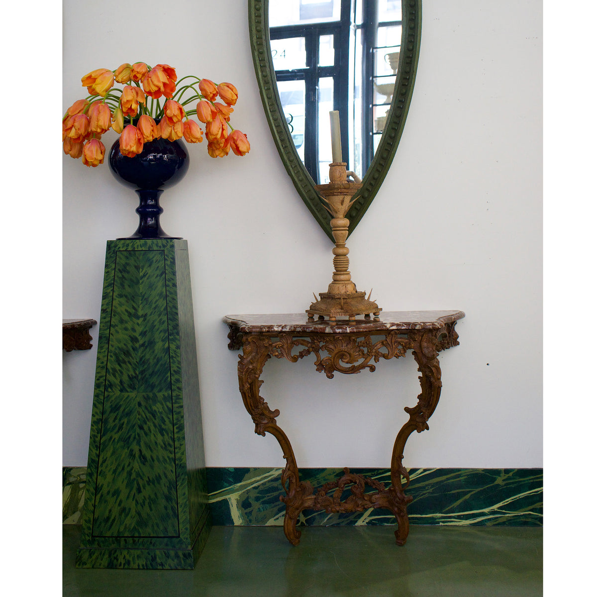 KRB Hand-Painted Square Pedestal in Alligator Faux Tortoise