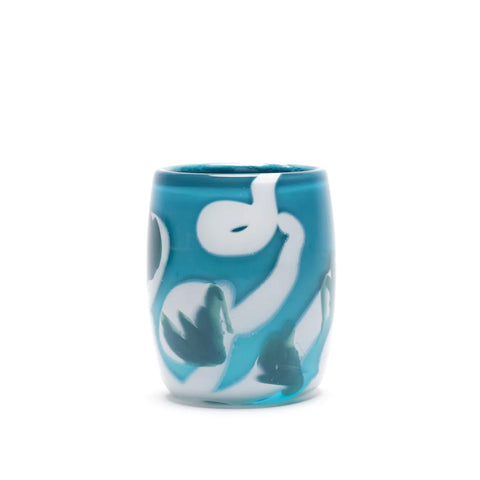 Aqua Vase with White and Teal Swirls
