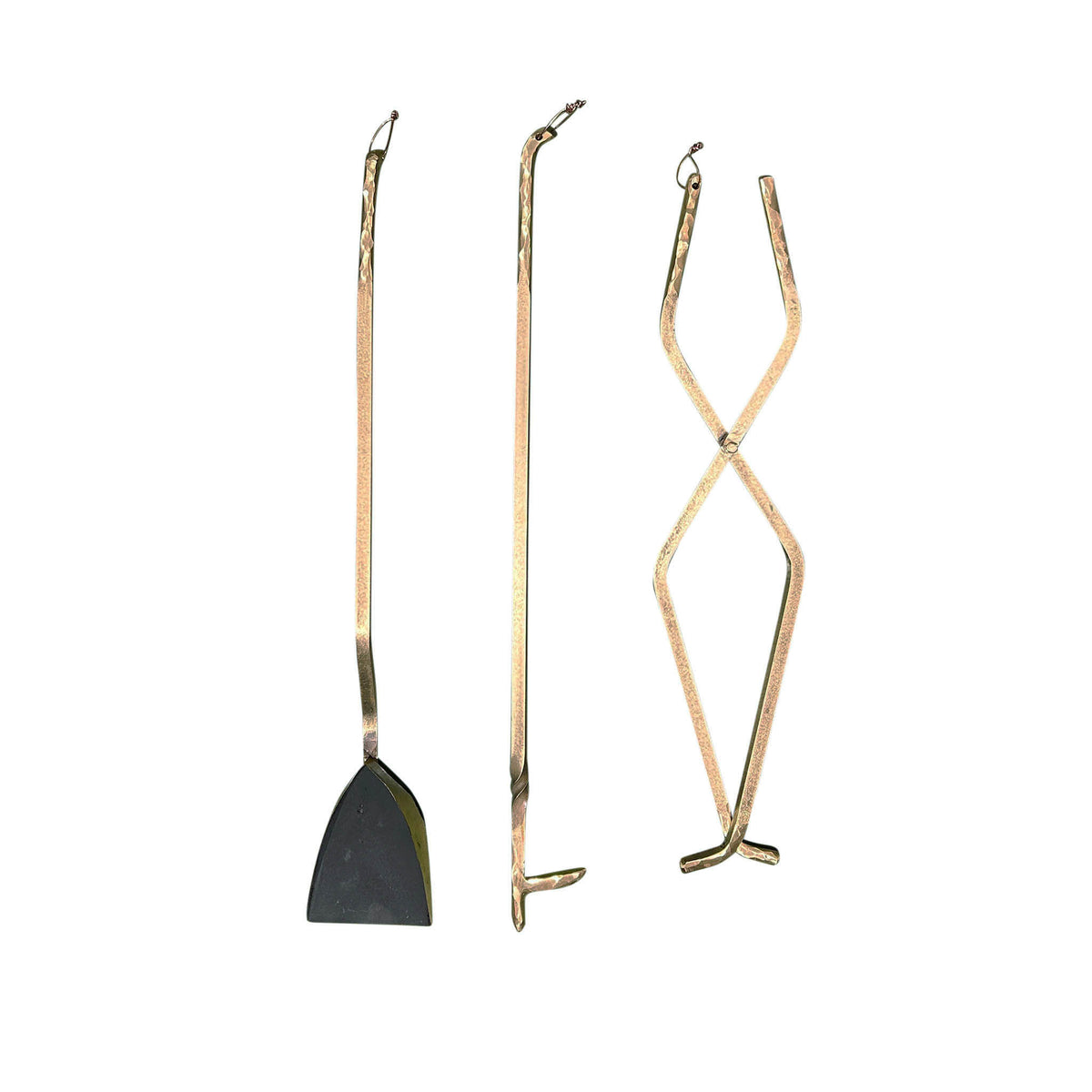 Gouged Brass Fireplace Toolset