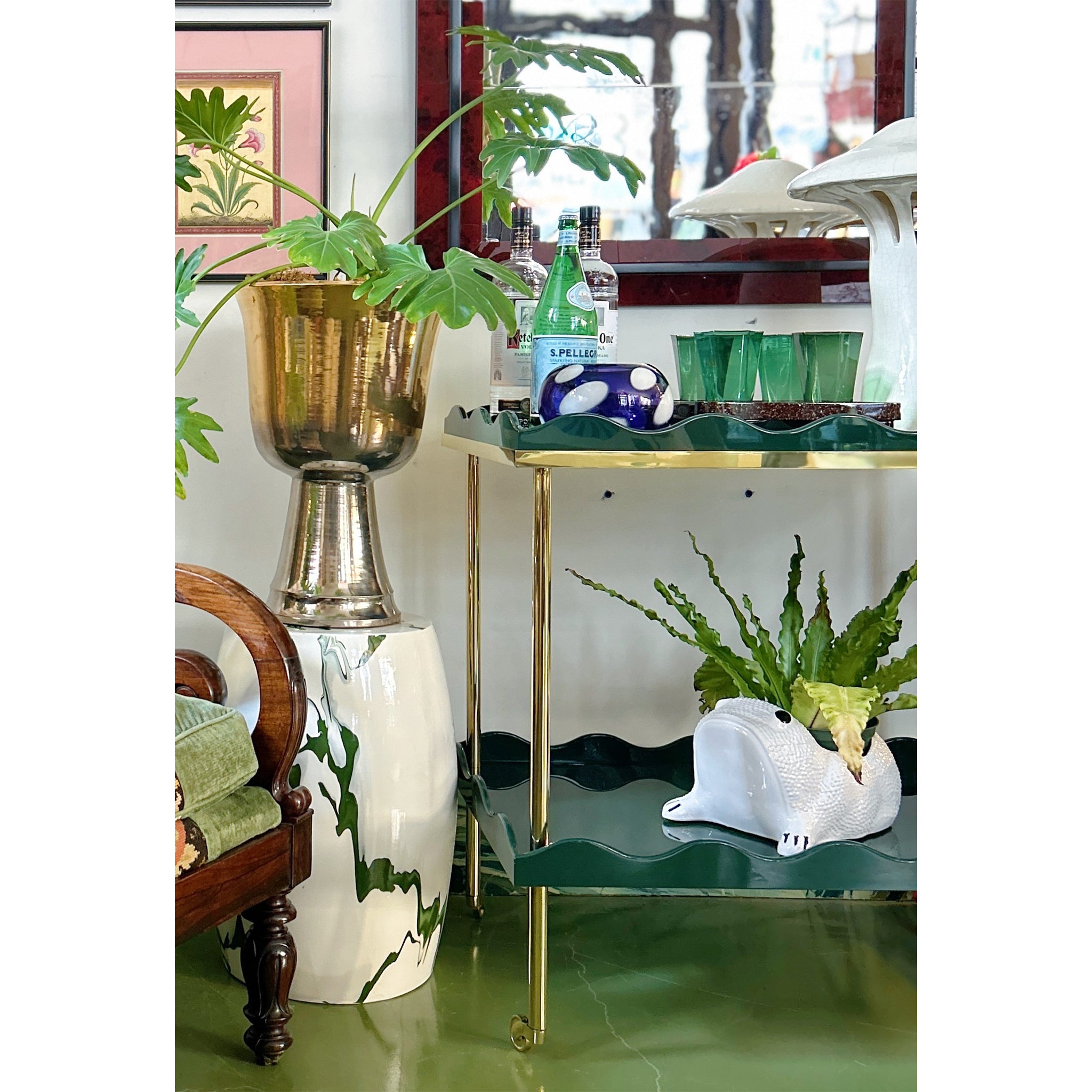 Belles Rives Bar Table in Bottle Green with Brass Casters