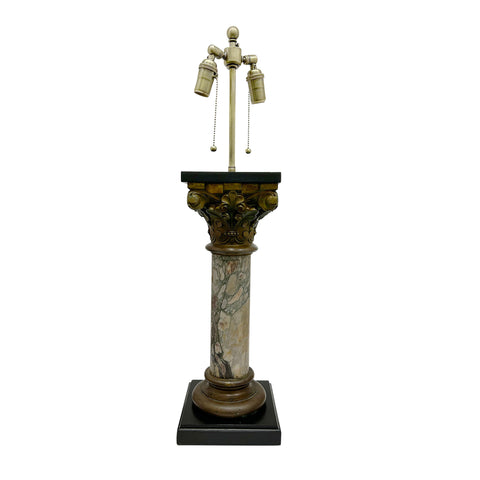 19th Century Marble and Cast Bronze Column Lamp