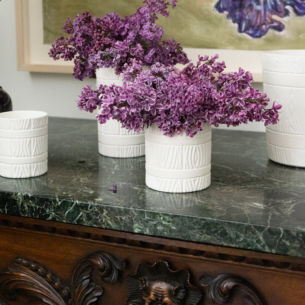 Faux Bois Brush Pot in Matte White